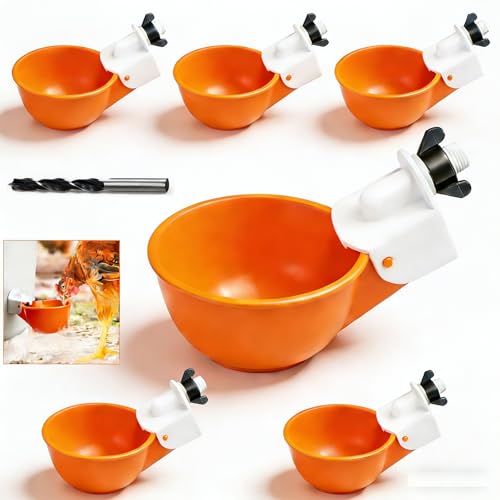 Automatic Chicken Waterer Cups, 6-Pack No Waste Poultry Watering System for Chickens Ducks Geese Turkeys, Easy Mount Outdoor Garden Coop Accessory
