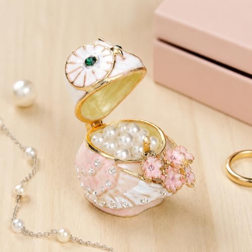 Cute Big Eyes Owl Holding Pink Bouquet Trinket Box with Hinged Classic Animal Ornaments Unique Gift for Family