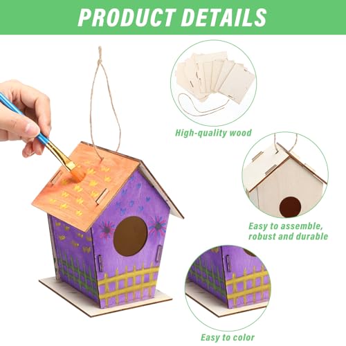 DoubleFill 12 Pcs 6.3'' Wooden Bird Houses Kits Bulk for Kids to Build DIY Unfinished Wood Birdhouses to Paint Wood Arts and Crafts Birthday Gifts for Vbs Crafts Class Parties
