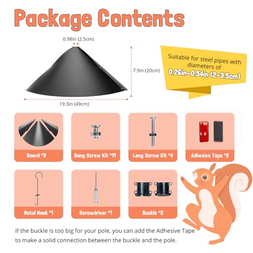 Squirrel Baffle for Bird Feeder Pole, Squirrel Guard Defender, Squirrel Proof Bird Feeders for Outdoors Hanging Cover, Outside Pole Mount Bird House Guard for Outdoor Shepherd's Hook, 19In, 1 Pack