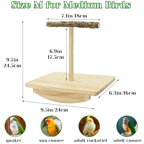 Natural Wood Bird Perch Stand Training, Quaker Parrot Toys, Puzzle | Intelligence Enrichment Toys for Parakeets, Parrot Perch Platform for Large Birds, Bird Playground Play Stands for Sun Conure