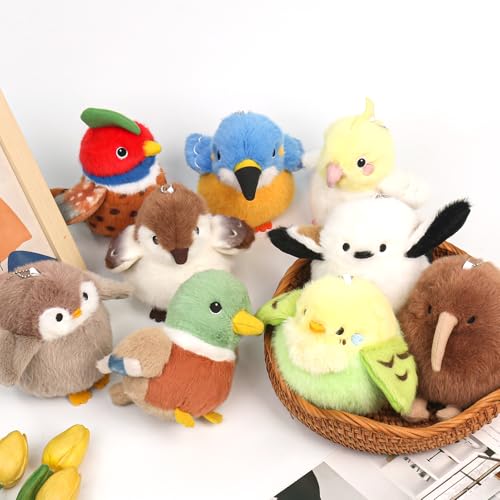 3.9 inches Parakeet Plush Toy Bird Stuffed Animal Plush Toy Holder Bag Pendant Party Christmas Birthday Valentine's Day Gifts Toys for Kids Girlfrends - color: Budgerigar