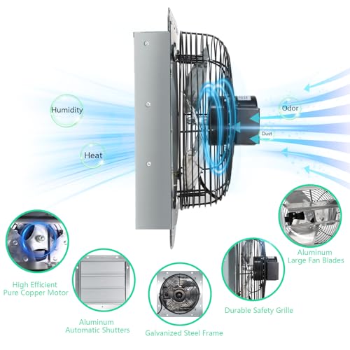 7 inch Louvered Exhaust Fan with ON/OFF Switch,Shutter Exhaust Fan 1600 RPM,760 CFM Ventilator Fan for Greenhouse, Gable, Barn, Garage, Shed,Chicken Coops Vent Fans - color: With ON/OFF Power Cord, size: 7inch