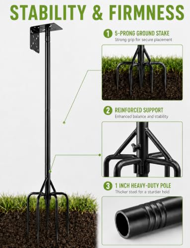 Bird Feeder Pole & Birdhouse Pole with Squirrel Baffle - 76 Inch Heavy Duty 1-Inch Diameter Metal Mounting Kit for Smart Bird Feeders, Patio & Garden (76in Pole) - size: 76in pole