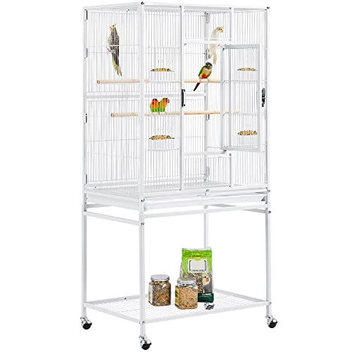 Yaheetech 54" Large Flight Bird Cage for Parrots Macaw Cockatiels Sun Parakeets Lovebird Green Cheek Conures African Grey Small Quaker Amazon Parrots with Rolling Stand, White - color: White