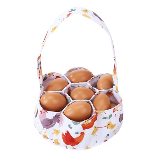 Egg Collecting Basket, Egg Basket for Gathering with 7 Pouches | Canvas Egg Basket for Chicken, Duck, Goose, Bird, Various Poultry Collection (Cartoon Chicken Style - style: Cartoon Chicken Style 3