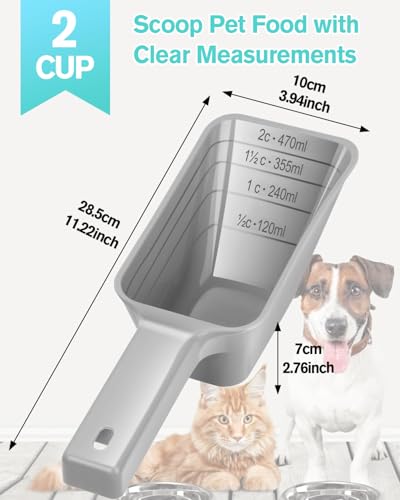 2 Cup Dog Food Scoop(2 Pack), Plastic Pet Food Scoop with Measuring Lines for Accurate Pet Food Portions,Dishwasher Safe (Gray) - color: Gray