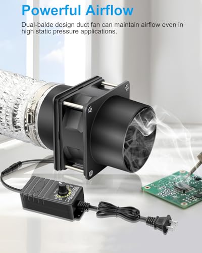 GDSTIME 80mm Small 12V DC Axial Exhaust Fan with AC Plug, 3 Inch Flanges | Variable Speed, Dual Ball, High Speed, for Soldering, Laser Engraver, 3D Printer, DIY Cooling Ventilation Exhaust Projects - style: 8038 Fan + 2 Flanges