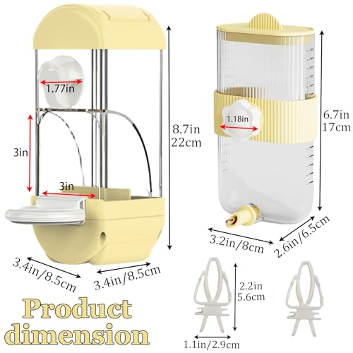 Automatic Bird Feeder Waterer Kit Bird Cage Hanging Waterer Parakeet Leak-Proof Feeder Parrot Vegetable Clips Cage Accessories for Budgies Lovebirds Finches Canaries Parrotlets Conures (Yellow) - color: Yellow