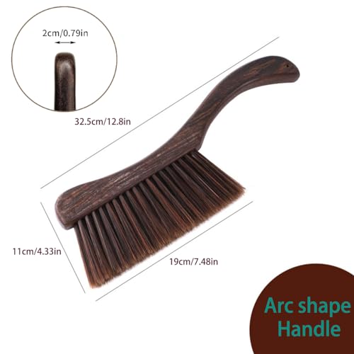 Hand Broom Brush, Dust Brush for Cleaning, Wood Block Hand Brush, Soft Bristle Cleaning Brush for Car Bed Furniture Clothes Garden Couch Draft (Curved Handle)