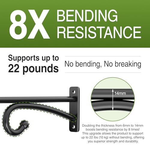 pickpiff 14-Inch Plant Hooks for Hanging Baskets: Plant Hangers Outdoor Indoor, Planters Wall Brackets for Hanging Plants, Bird Feeders, Wind Chimes, Bird Houses, Flower, Metal, Black - color: Black, size: 14 Inch