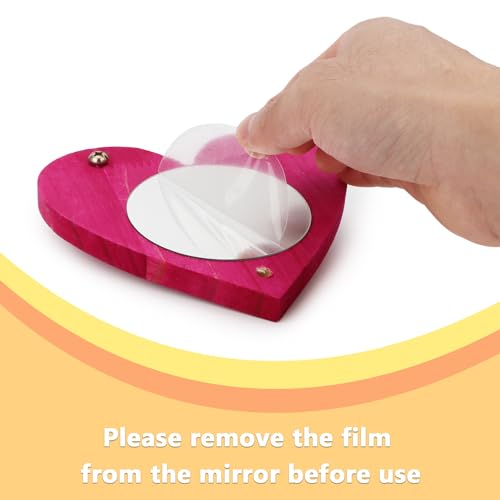 Hypeety Bird Mirror Toy with Perch Cage Standing Perch Wood Toy for Parrots | Natural wooden perch included, clear acylic miror, for parakeet/cockatiel/finch/conure/lovebird, random color, heart shape - color: Heart Shape