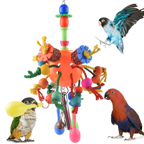 KATUMO Bird Toys, Parrot Toys Parakeet Foraging Shredder Hanging Toys Bird Ball Treats for Conure Mini Macaw Cockatiel Lovebird Small-Medium Birds - style: Orange