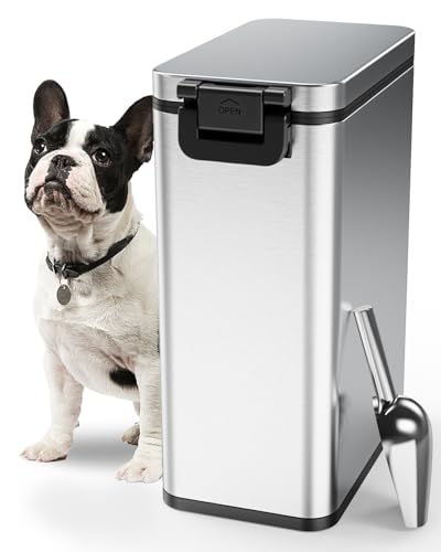 Courpal® Stainless Steel Dog Food Storage Container, 20lb/15lb Pet Food Bin | Dry Pet Food Container with Lids Airtight for Cat Dog Bird, 15L/4 Gal Stackable Metal Large Sealed Animal Food Bin with Scoop