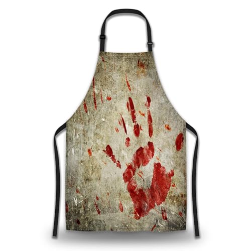 Baking Apron for Women Bloody Handprint Grungy Wall Kitchen Aprons for Men for Kitchen Cooking Restaurant BBQ Painting Crafting 27” (W) x 31” (H), Waterproof Apron - color: Bloody Handprint