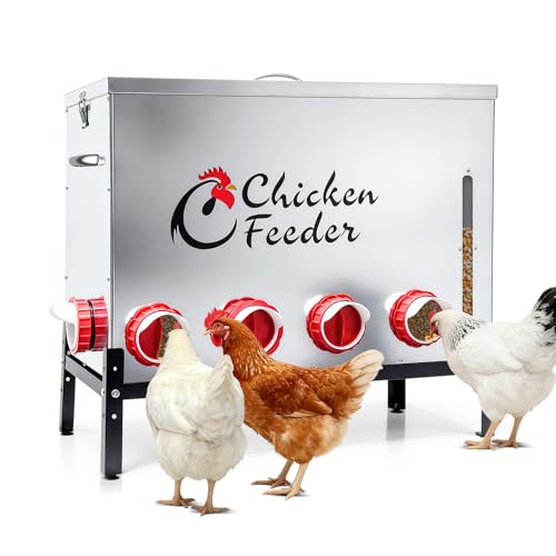 120LB Metal Chicken Feeder, Rat Proof Automatic Large Chicken Feeder with Visible Window &10 Ports, Galvanized No Waste Poultry Feeder for Chickens, Ducks, Geese - size: 120 LBS
