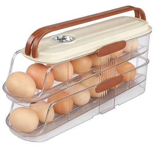 Egg Holder For Fridge, Container for Refrigerator, Single Column | With Lid And Handle, BPA-Free Detachable Tray, Timer Tracker, Automatic Rolling for Kitchen, Outdoor - color: Single Column