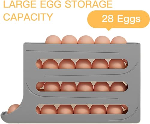 4 Tiers Egg Holder for Fridge Automatic Rolling Egg Dispenser 30 Eggs Storage Rack FIFO Egg Holder for Refrigerator Space-Saving Large Capacity Egg Roller Container Slim Gravity Egg Organizer - color: GREY