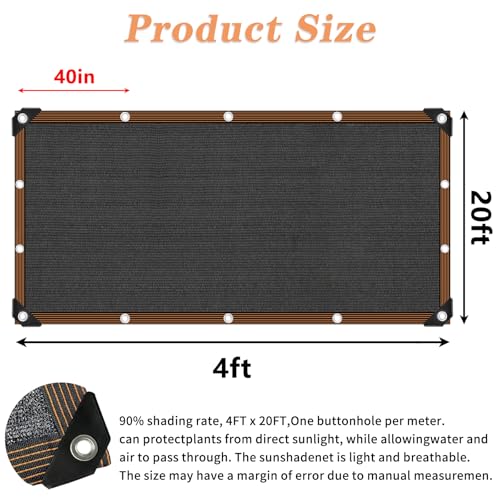QLOFEI 4x20 FT Shade Cloth with Grommets, 90% Sun Shades Outdoor Patio Mesh Tarp, Easier to Hang Sunblock Neting Cover -for Garden Greenhouse Pergola Lawn Kennel Chicken Coop - size: 4'x20'