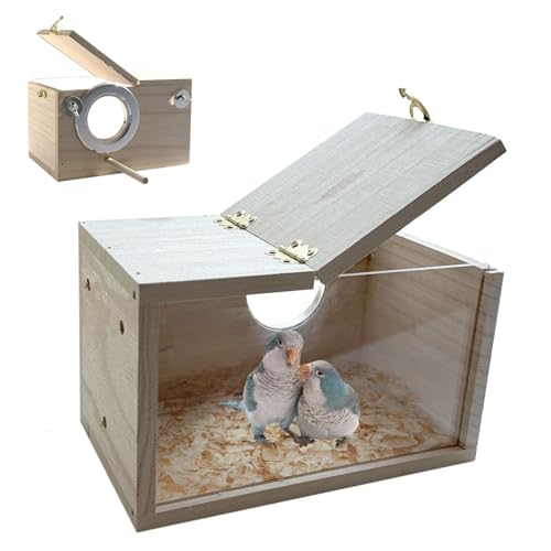 Parakeet Nesting Box Transparent Bird Nest Breeding Box with Perch | 7.87 X 4.72 X 4.72 inch Parrot Mating Box Wood Bird House Aviary for cage - size: 7.87 X 4.7 X 4.7 INCH
