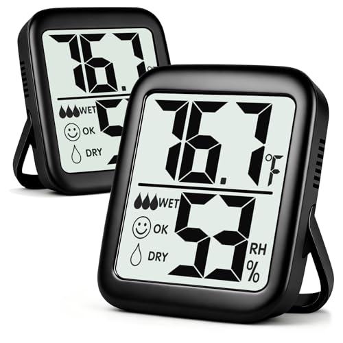 2 Pack Room Thermometer Indoor Hygrometer | Monitor Temperature & Humidity, Accurate, Fast Read, Easy To View, Magnetic/Kickstand/Hanging, ℉/℃, w/ Battery, Compact - color: 2 Pcs * Classic Black ( 97%+ Choice )