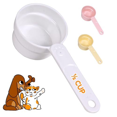 1/2 Cup Dog Food Scoop, Extra Long Handle Sturdy Melamine Pet Food Measuring Scoop with Clear Marking Lines, BPA-Free, Shatterproof, Dishwasher Safe (White, 1/2 Cup) - color: White, size: 1/2 Cup