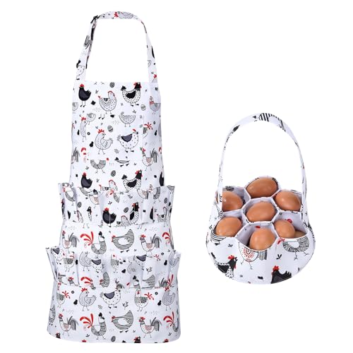 Egg Collecting Apron and Basket, Egg Apron for Fresh Eggs | 12 Pouches Chicken Egg Apron with 2 pockets, 7 Pouches Egg Basket, for Chicken, Duck, Goose, Bird, Various Poultry Collection
