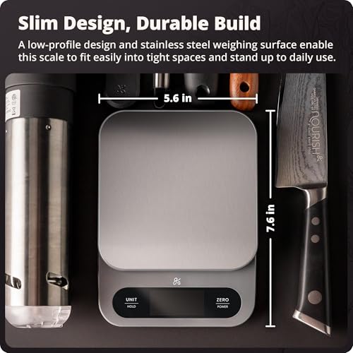Greater Goods Digital Food Scale for Kitchen & Baking, 22lb High Capacity | Stainless Steel Platform, Hi-Def LCD, 1g Precision, Tare. Weighs g/oz/lb/ml. For Sourdough, Bread & Bulk Cooking, Large Bowls