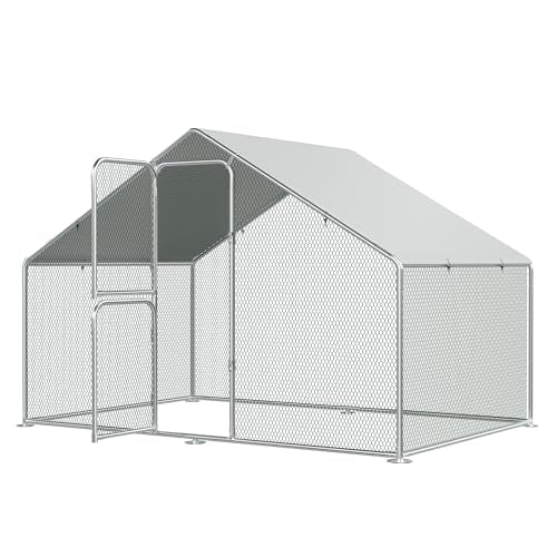 Chicken Coops Outdoor Walk-in Metal Chicken Runs for 6/10 Chickens with with Hardware Cloth Spire Roof Hen House with Security Lock, Poultry Cage Hen House for Yard Farm - color: Metallic, size: 120.0"L x 79.0"W x 79.0"H