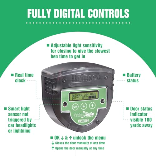 Brinsea ChickSafe Advance Automatic Chicken Coop Door, Timer & Light Sensor | 50+ years of trusted care. Digital timer, light sensor & space-saving 2-stage door keep your flock safe in any weather - style: Light Sensor & Timer