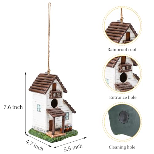 Yinns Resin Bird House, Decorative Home Bird House for Outside Garden Decor | Birdhouses for Outdoor Nesting, Decorative WaterProof Bird Houses for Yard Cardinal Bluebird Wild Birds Nesting - color: White Village House