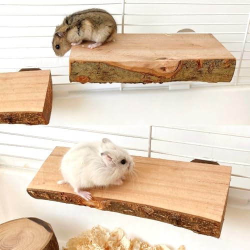 2Pcs Hamster Ledges Wooden Platform 2.6 x 6 Inch Rat Climb Platform Shelf Bird Perch Stand Toys Cage Accessories for Rat Gerbil Suger Glider - size: 6 × 2.6''
