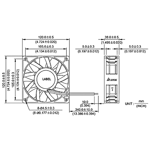 Wathai 12038 120mm x 38mm PWM Computer PC Case Fan 12V 4pin 5300rpm 230CFM | 4pin High CFM PC Fan Pressure Big Airflow Duall Ball DC Brushless Cooling Fan 120mm x 38mm for extreme PC and server cooling - style: 12V 4Pin Ball