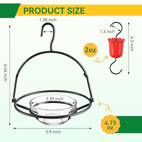 2 Pack Metal Oriole Feeders for Outdoors Hanging with Ant Moat and Fruit Holder, Oriole Feeder with Glass Bowl, Easy to Disassemble and Wash, Bird Feeder for Garden, Outdoor, Gift (Black)