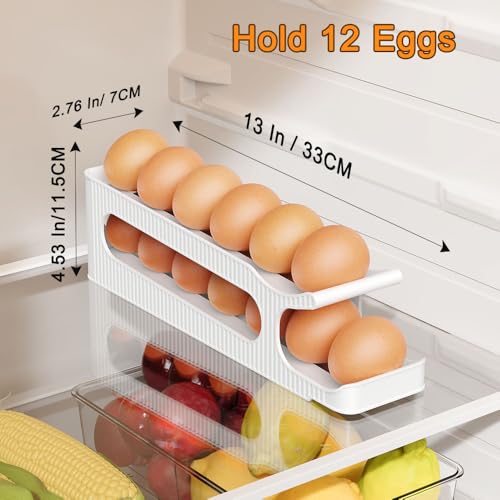 Egg Holder for Fridge, 2 Tiers, Egg Roller for Eggs 12 Count | Auto Rolling Egg Storage Organizer for Refrigerator, Slim Space Saving Container, Dispenser - size: 2 Tiers