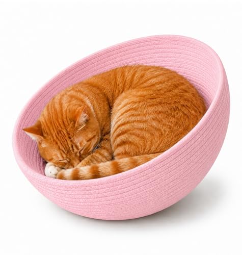 Cotton Rope Cat Bed Mat for Space Capsule, 15.7" Breathable Round Nest Liner, All-Season Warm & Cooling Pet Pad, Washable Scratch-Resistant Bedding for Cat Tree & Clear Bowl (Pink) - color: Pink, size: Large