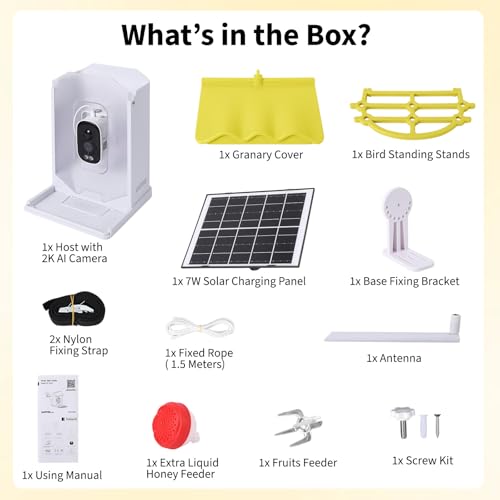 GarveeLife Smart Bird Feeder with 2K Camera & AI Recognition,Solar Powered | 2L Capacity, Night Vision, App Alerts, Auto Capture Photos/Videos for Bird Watching - color: Yelllow