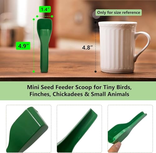 Small Bird Seed Feeder Scoop, Prevent Spill Mini Seed Funnel Dispenser for Tiny Birds, Finches, Chickadees & Small Animals, Fits Round Tube Feeders, Plastic, 2Pcs (Green) - color: Green