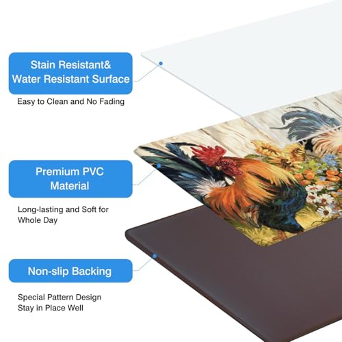 Rooster Kitchen Rugs and Mats Set of 2, 17.3"x47"+17.3"x29" | Anti Fatigue Cushioned Floor Mat, Non-Slip Waterproof Farmhouse Decor Runner for Sink, Stove, Laundry Room - color: Rooster
