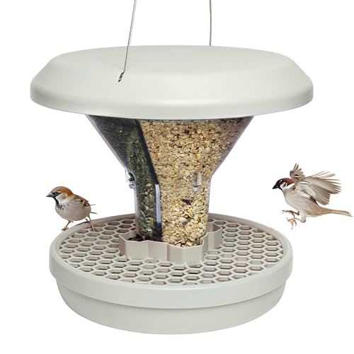 SWISSINNO Bird Feeders - No Mess Hanging Bird Feeder for Outdoors - Smart Birds Davos Spill Proof Wild Cardinal & Small Bird Feeder with Integrated Seed Catcher Tray - Dual Chamber - Light Grey - color: Light grey, style: Davos