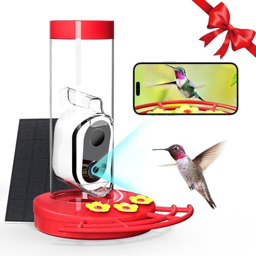 Hummingbird Feeder with Camera Solar Powered, AI Identify Cloud Storage Instant Notification, CCPA Data Protection, Outdoor Hanging, Idea Gift for Family Friends (20 Ounces)