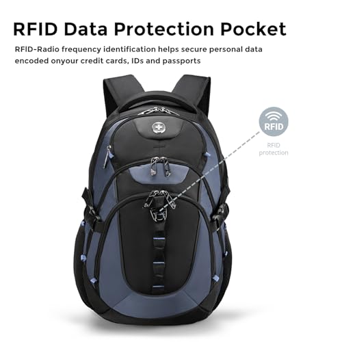 Swissdigital Design Laptop Backpack with USB Charging Port, Travel Backpack Fits 15.6-Inch Computer, 31l College School Backpack for Men, Haze Blue/Black | SD803-16 - color: Haze Blue/Black
