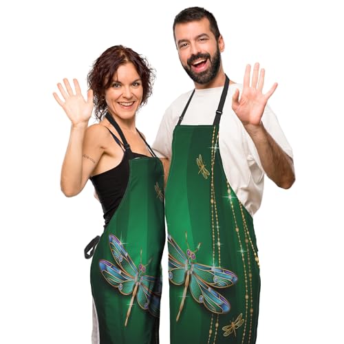 Garden Apron for Women Beautiful Vivid Dragonfly Aprons for Men for Kitchen Cooking Restaurant BBQ Painting Crafting Gardening 27” (W) x 31” (H), Waterproof Aprons - color: Dragonfly