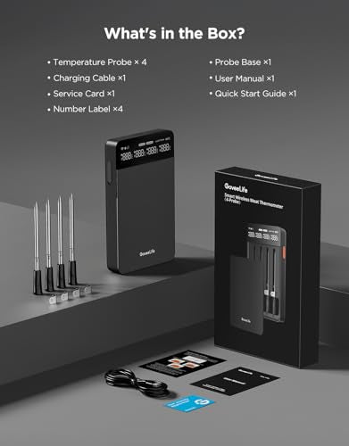 GoveeLife Smart Wireless Meat Thermometer Digital 4 Probes with App Alarm | Stable Bluetooth WiFi Transmission, IP68 Waterproof, Standalone Charge Magnetic Base, Grill Thermometer for BBQ, Smoker, Oven - style: 4 Probe