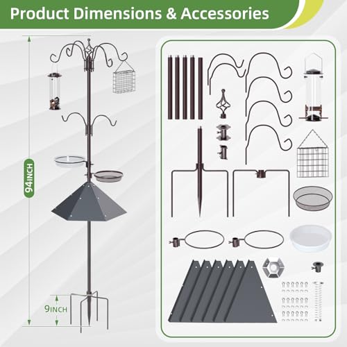 94" Bird Feeding Station Kit with Metal Squirrel Baffle, Heavy Duty Metal Bird Feeding Station with Seed Tray＆Mesh Basket, Easy Assembly Ground Mounted Bird Feeder Pole for Garden Yard Outdoor - size: 94"Bird Feeding Station with Squirrel Baffle
