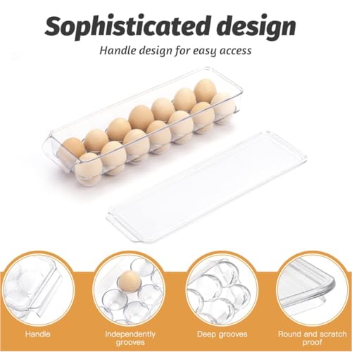 Egg Holder Container for Fridge with Lid and Handle, Clear Plastic Egg Storage Organizer Bins for Refrigerator, Stackable Tray Holds 14 Eggs. (28 Eggs, 2 Packs)