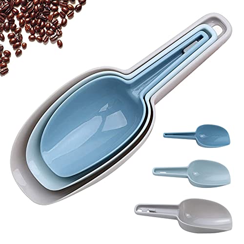 3 in 1Ice Scoop Set, Multi Purpose Plastic Kitchen Scoops Canisters, Ice Scooper for Freezer, Rice, Canisters, Flour, Dry Foods, Candy, Pop Corn, Coffee Beans and Pet Food - color: Gray+Blue+Light Blue