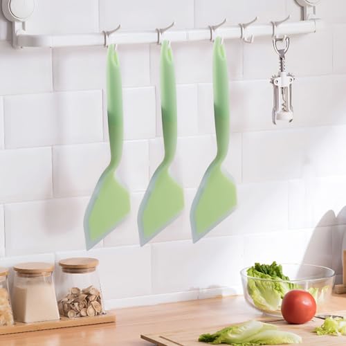 Hitefu 2 Pcs Silicone Spatula Turner, Green | Wide Pancake Flipper, Tamagoyaki Shovel, BPA Free, Non-Stick Egg Flipper - color: Green