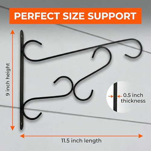 Curved Scroll Metal Wall Bracket for Hanging Accessories and Flowerpots Suitable for Indoor & Outdoor Use, Black Set of 2 - color: Black, size: Curved Scroll