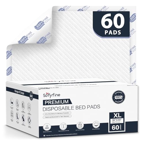 SOFYFINE Tear Resistant Bed Pads 30"x36", 60 Count, XXL Extra-Large Incontinence Bed Pads – Mattress Protector Pee Pads for Adults Kids, Bed Protection & Heavy Duty Underpads - size: 36"x30"(60 Count)-Heavy Duty